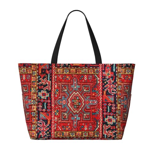 Persian Rug Design Oversized Beach Tote With Zipper Pockets – Lightweight, Washable, And Spacious Travel Bag, Beach Vacation Essentials For Women2