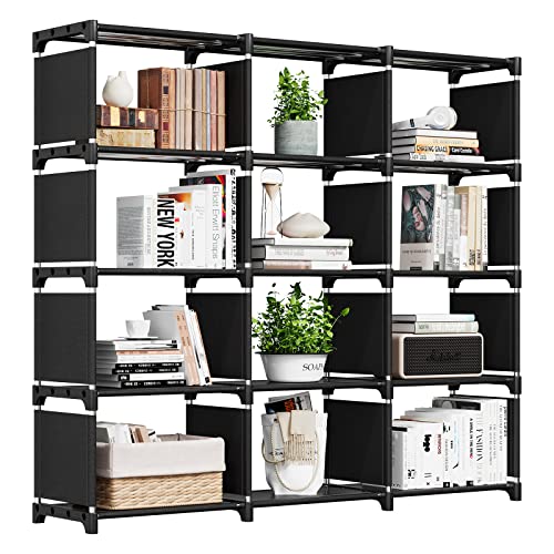 Reibii Bookshelf For Bedroom Book Shelf Organizer Bookcase Tall Book Case 12 Cube Storage Organizer Cube Shelf Black Cubby Storage Organizer Shelves For Bedroom Living Room Closet Office Diy #TOP21