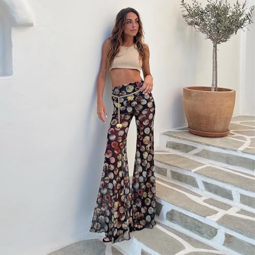 JUMISEE Women’s Sheer Mesh Leopard Print Flare Pants Sexy Tiered Wide Leg Pants High Waist Trousers Beachwear by JUMISEE - Used condition - US$27.37