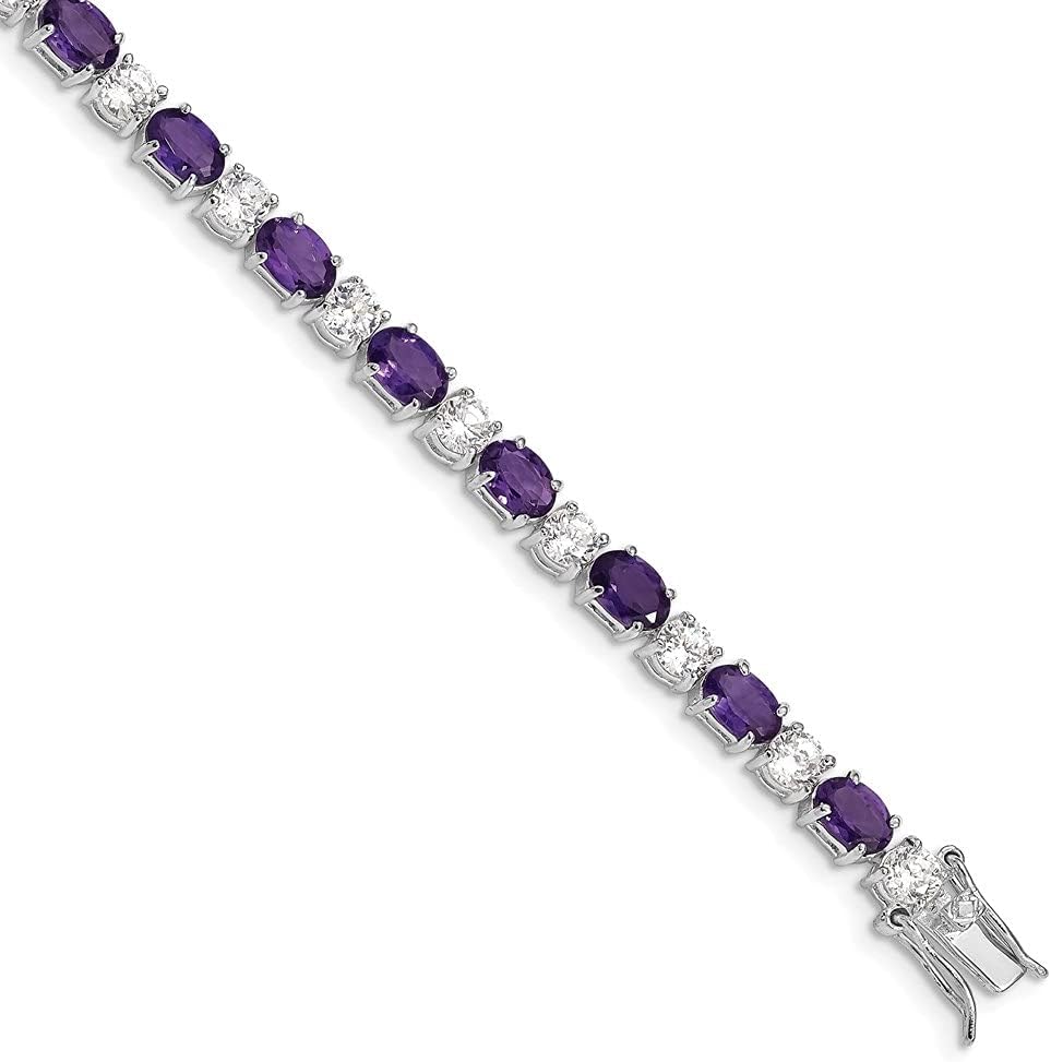 Diamond2Deal 925 Sterling Silver and Rhodium Plated Amethyst and Cubic Zirconia Bracelet for Mom