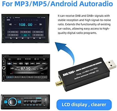 Podofo DAB/DAB+ adapter do odbiornika radiowego cyfrowy odbiornik tunera DAB+ z anteną+zestaw szklanej anteny SMA+USB 2.0 dla Dongle Moduł DAB uniwersalny do radia samochodowego Android