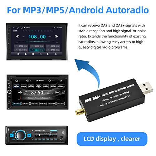 Adaptateur Radio Numérique Podofo DAB/DAB+ Pour Autoradio - Tuner Avec Antenne USB - Compatible Android Et Signaux Numériques