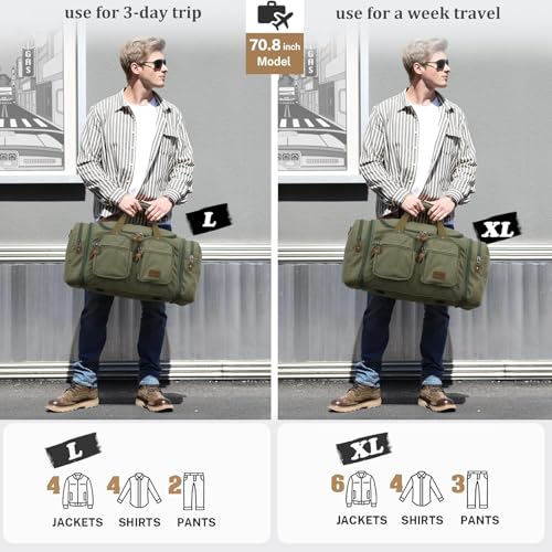 Gonex Canvas Duffle Bag for Travel, Expandable Water Resistant 60L Carry on Duffel Overnight Weekender Gym Bag with Wet Dry Separation Pocket & Suitcase Handle Sleeve, Army Green by Gonex - Used condition - Image 4