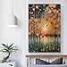 Gustav Klimt Trees And Sun Lights Canvas Printing Wall Art Prints Wall Decor Posters Colorful Abstract Forest Sunset Lake Reflection Scandinavian Bohemian Home Living Room Bedroom 08x12inch(20x30cm)