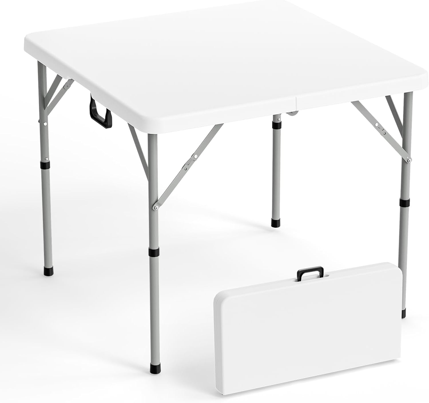 VINGLI 34" Fold in Half Square Table, Bi-Folding Commercial Portable Plastic Dining Table for Kitchen Outdoor Party Wedding Event, White