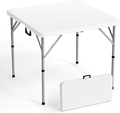 VINGLI Mesa Cuadrada Plegable por la Mitad de 34", Mesa Comercial Bi-Plegable, Mesa Portátil de Plástico para Comedor/Cartas para Cocina o Fiesta al