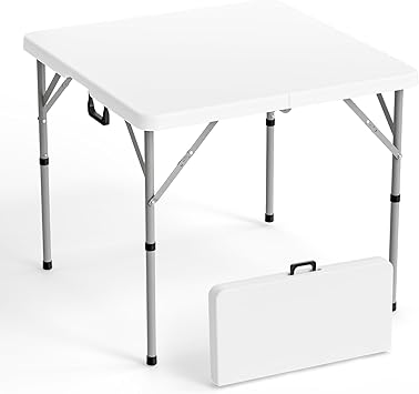 VINGLI 34 Fold in Half Square Table, Bi-Folding Commercial Portable Plastic Dining Table for Kitchen Outdoor Party Wedding Event, White