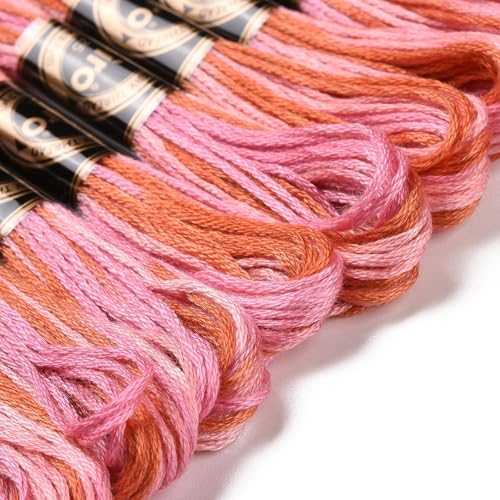 Image of FASHEWELRY 10 Skeins Embroidery Floss Thread 0.5mm Dyed Cross Stitch Floss 6-Ply Friendship Bracelet String for Jewelry Making Bracelets Sewing Knitting Stitching Craft DIY (Pink Orange)