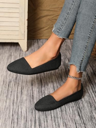 Comfortable Round Toe Knitted Flat Shoes for Women Casual Breathable Mesh Ballet Flats Ladies Women's Walking Daily Office Slip On Flats Lightweight Low Wedge3