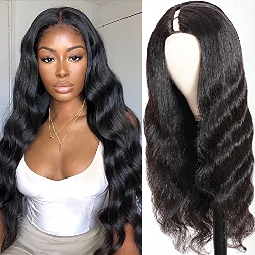 Beauty Forever Body Wave 3"x1" U Part Wig Human Hair Wigs, 10Inch Glueless Wig Brazilian Human Hair Half Wigs Middle Part Natural Color 150% Density