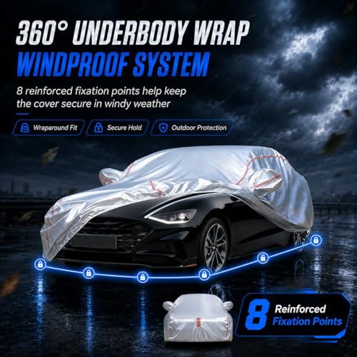 Ngwytong Waterproof All Weather Heavy Duty Vehicle Cover, 360° Underbody Wrap Windproof Design, Quick Install Outdoor Cover,（for Sonata Hyundai 2001-2025） by Ngwytong - Image 2