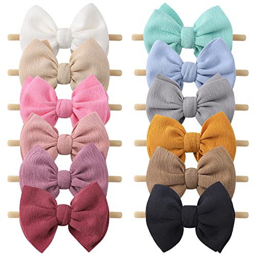 yoyokid 12 PCS Hairband with Baby Girl Bows Soft Nylon Baby Headbands and Bows Hair Accessories for Newborn Infant Toddlers Kids