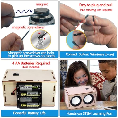 Image of Electrobot DIY Portable Bluetooth Speaker Kit MDF Buildable Speaker Box,2600Mah Rechargeable Battery,Plug & Play Assembly Bluetooth,Remote,Line-In,USB,SD Card,Mic Support Hands-On STEM Kit