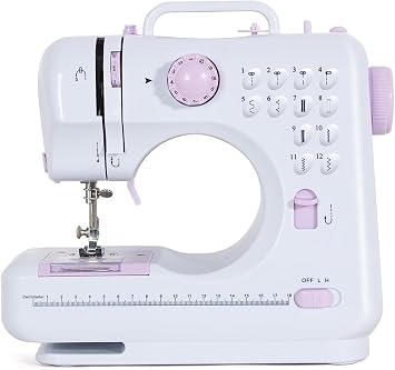 Electric Sewing Machine, Small, For Home Use, Compact, For Beginners, 12 Types of Stitches, Speed Adjustable, Self-Sewing, DIY Sewing, 2-Way Power Supply, Foot Controller, Easy to Carry