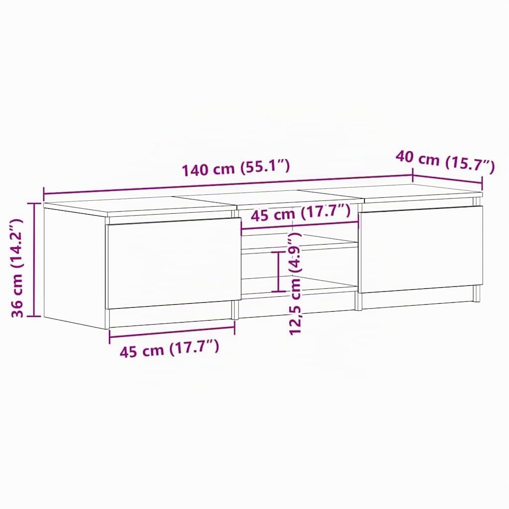 vidaXL Mobile TV Rovere Nero 140x40x36 cm in Legno Multistrato