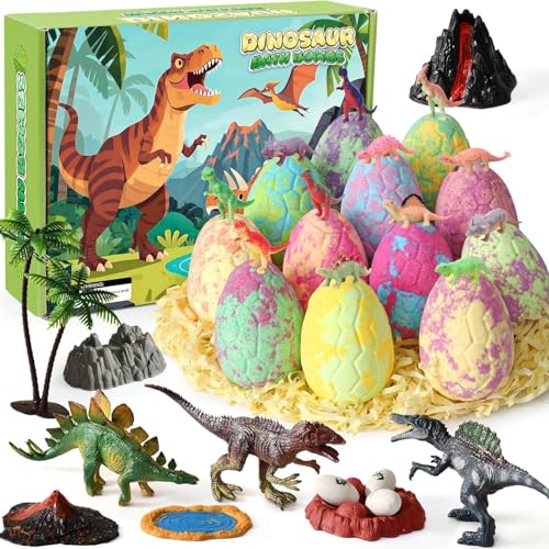 Bath Bombs for Kids with Surprise Inside Dinosaur Toys & Dino Egg & Tree Organic Natural Colorful Bubble Bath Fizzies Balls Spa Bathbombs Gift Birthday Christmas Easter Gift for Toddler Boys Girls