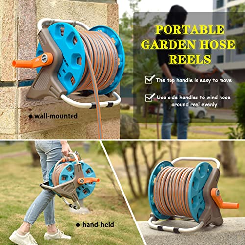 Carrito retráctil para manguera de jardín, estante de almacenamiento de tuberías de agua para exteriores con juego de herramientas multifuncionales para un fácil lavado de coches y cuidado del jardín