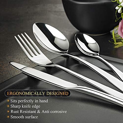 Cutlery Sets 24 Piece Vorbax Stainless Steel Cutlery Set Flatware Silverware Knife and Fork Sets with Spoon for Kitchen Service for 6 Christmas Mirror Polish & Dishwasher Safe