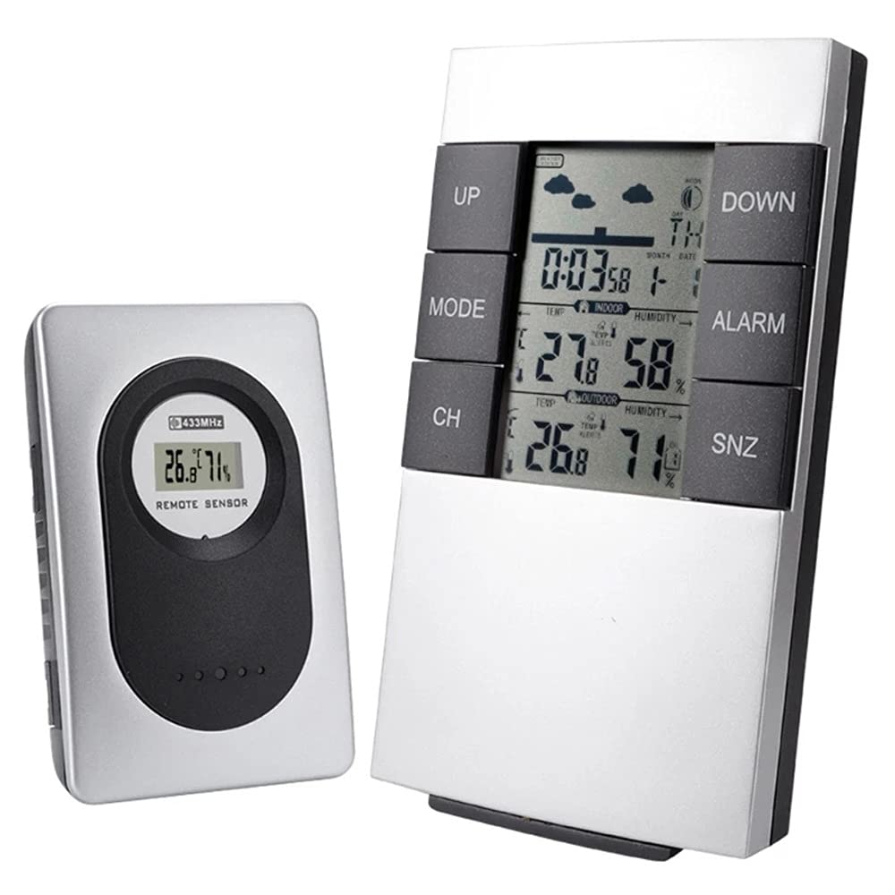Weather Station Alarm Clock Indoor Outdoor Thermometer Hygrometer Desk & Table Clocks