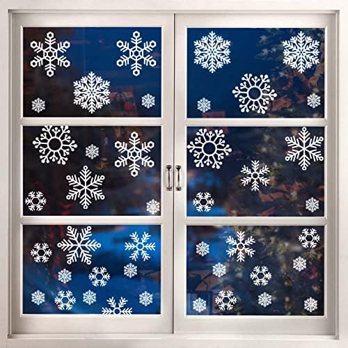 KEPLIN 57 Christmas Window Stickers, 3 sheets, Home Decoration Cling Stickers, Snowflake Unique Designs Stickers for Xmas Decoration