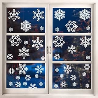 KEPLIN 57 Christmas Window Stickers, 3 sheets, Home Decoration Cling Stickers, Snowflake Unique Designs Stickers for Xmas Decoration