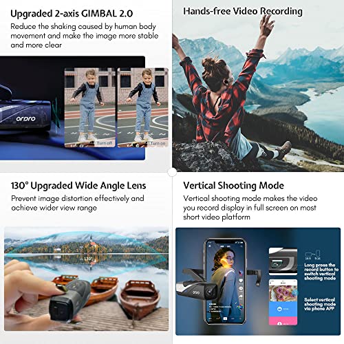 Ordro Ep8 4K Video Camera Hands Free Wearable Vlog Camera 4K 60Fps Uhd Head Mounted Video Camera With 2.0 Gimbal Stabilizer, Fast Charger, Remote Control, 64G Micro Sd Card(Black) #TOP5