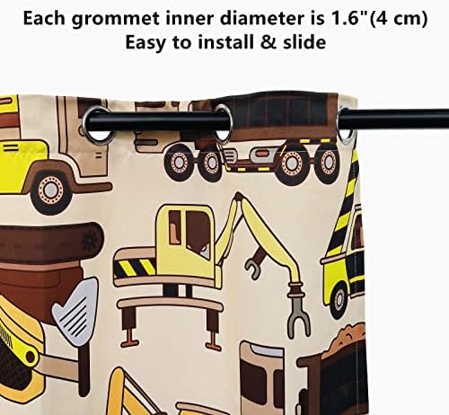 ANHOPE Truck Curtains Eyelet 80% Blackout Curtains Cartoon Transport Construction Truck Print Pattern Thermal Insulated Window Drapes for Kids Boys Girls Bedroom Living Room 46 x 54 Inch Drop 2 Panels