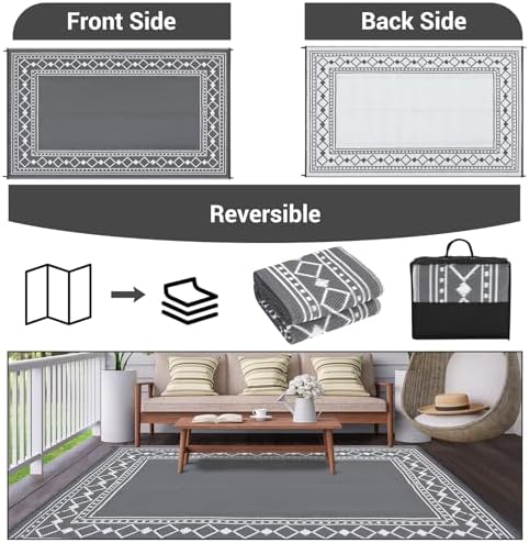 Garvee 6x9 Outdoor Patio Rug Grey Plastic Waterproof Carpets Modern - 1