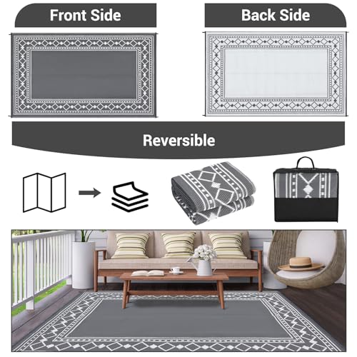 Garvee 6x9 Outdoor Patio Rug Grey Plastic Waterproof Carpets Modern