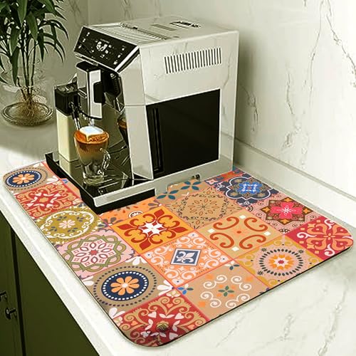 Image of HomeCloud Super Absorbent Dish Drying Mat for Kitchen Counter - Non-Slip, Heat-Resistant Rack Pad - Hides Stains, Ideal 4 Dishes, Coffee Maker, and Kitchen Appliances (Morrocan Rust, 50x40 cm)
