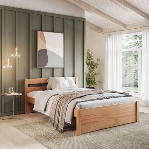 Cama Casal em Madeira Maciça 140x190 Unique Yescasa Amendoa