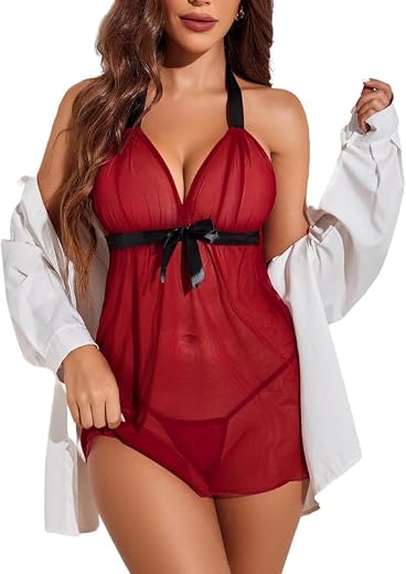 Dulcinea Net Solid Above The Knee Babydoll with Panty Nighty for Honeymoon/Night Wear for Women