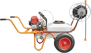 Bricoferr Carretilla sulfatadora de 2 Ruedas 31.5cc 50L con Manguera de 50 Metros y Lanza de 90 cm