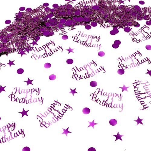 BEISHIDA 300Pcs Happy Birthday Confetti Table confetti, Stars Circle Dots Birthday Party Decorations Man Women Baby Kids Birthdays Sign Table Scatter Party Supplies Purple
