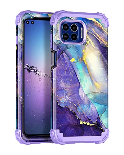 Rancase Compatible With Motorola Moto One 5G Case (2020),Moto G 5G Plus Case,Moto One 5G Uw Case,Three Layer Heavy Duty Shockproof Protection Hard Plastic Bumper +Soft Silicone Rubber Case,Purple #TOP7