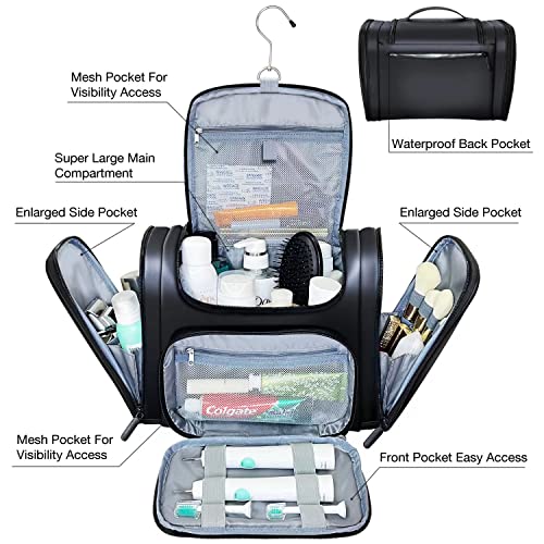 Happous Extra Large Toiletry Bag Hanging Travel Toiletry Bag For Men And Women - Water Resistant Makeup Cosmetic Bag And Toiletry Organizers For Toiletries, Makeup Accessories Black #TOP1