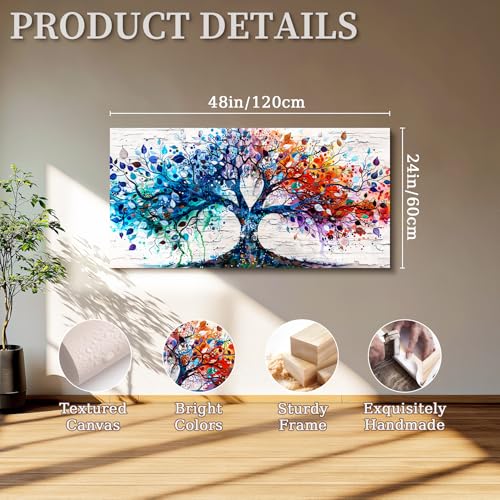 SERIMINO Tree of Life Large Wall Art Prints, Spiritual Tree Office Decor Paintings, Plant Abstract Canvas Art Wall Decor, Colorful Aesthetic House Decorations Living Room Bedroom Wall Pictures 24"X48"