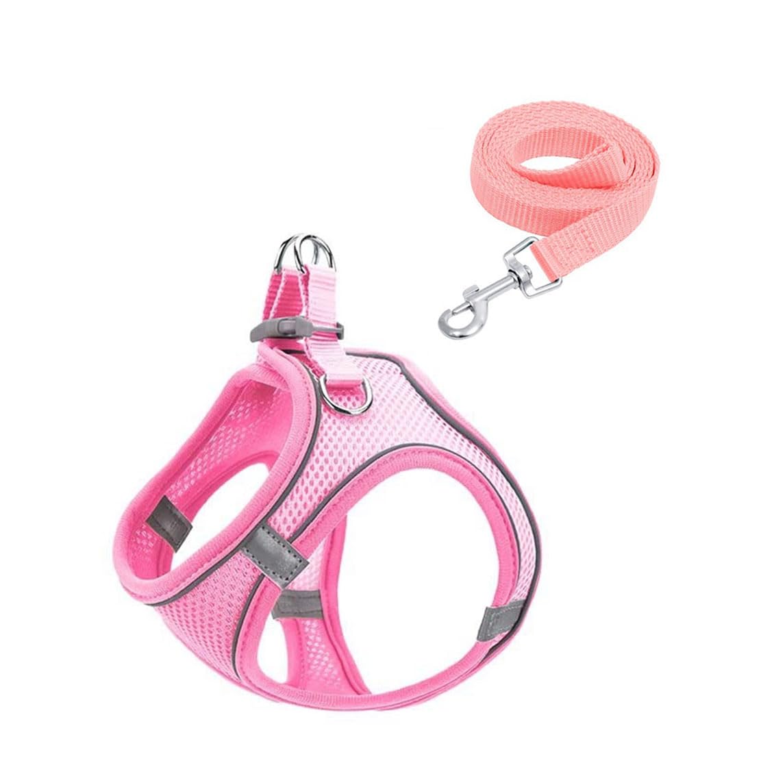 Step-in Pet Harness and Leash Set, Reflective Mesh Material, Safety Buckle Design, 150cm Leash, XXXS-L Sizes (pink, XS)