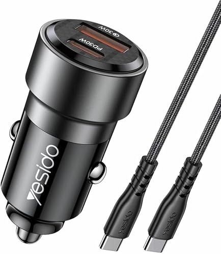 Yesido Y55 60W Super Fast Car Charger With Type-C+USB-A Port Car Charger 1m Type-C to Type-C Charging Cable