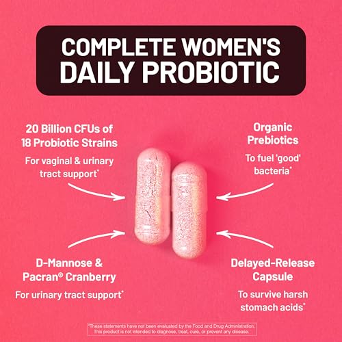 Image of NatureWise Probiotics for Women + Organic Prebiotics D-Mannose & Cranberry - Vaginal Probiotics for PH Balance, Digestive & Urinary Tract - 18 Strains, 20 Billion CFU - 60 Capsules[60-Day Supply]