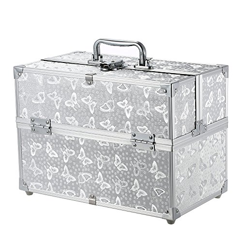Foldable Makeup Case,Anself 3 Layers Lockable Cosmetic Organizer Storage Box, 3.43 Pound