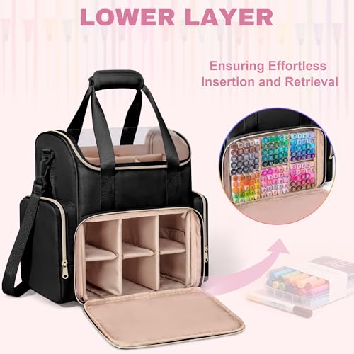 Rexmica Double Layer Marker Organizer Bag Holds 400 Markers, Large Marker Storage Case with Dividers and Multiple Pockets for Art Markers, Coloring Book or Other Painting Supplies, Black (Patented) by Rexmica - Image 4