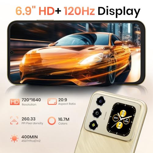 Image of FOSSIBOT S7 Android 16 Cell Phone,32GB+258GB+2TB Unlocked Phone, 6.9 inch Display 120Hz Dual-Screen Smartphones, 5000mAh Battery 4G Dual Sim Mobile Phones, Gemini Al /GPS /Face ID /Ultra-Thin (Golds)