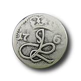 Material: Metall Knopfparadies - 6er Set große Flache altsilberfb. Metall Ösen Knöpfe mit verblasstem Motiv: Krone, Monogramm & Zahlen/Replik Alter Uniformknöpfe/altsilberfarben, geschwärzt/Ø 25mm