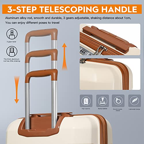 Joyway 20" Carry-On Suitcases & 14" Cosmetic Bag & 7" Small Bag, Lightweight Polypropylene Carrying Case With Tsa Lock, Rigid Luggage With Swivel Wheels (Creamy-White, 20In Carry-On) #TOP5