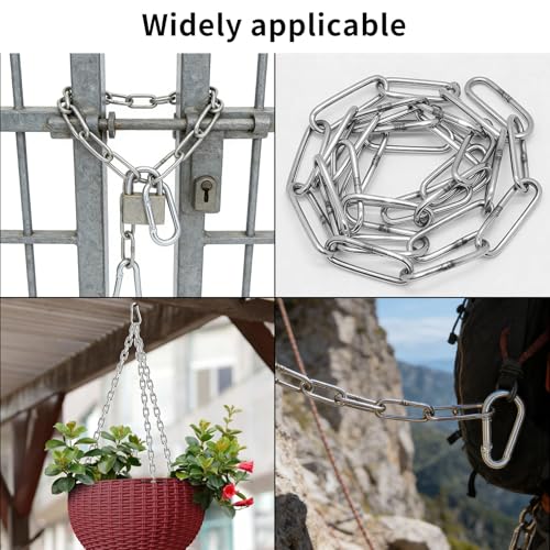 Miniatura 4 de 2 Rollos Cadena Acero Inoxidable, Cadena Metálica De 3 Mm X 1 M, Cadenas De Seguridad Para Puertas, Exteriores, Interiores, Cercas, Puertas, Bicicletas, Columpios, Con 4 Cierres De Seguridad