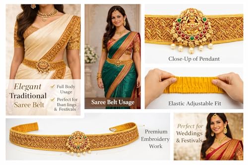 Image of Fresh Bite Box Dhaga Ring Original Mirror Work, Adjustable Waist Hip Belt Kamarbandh for Saree, Saree Belt, Gown & Dress, Sontada Patti Vadanam kamarband for Women 01