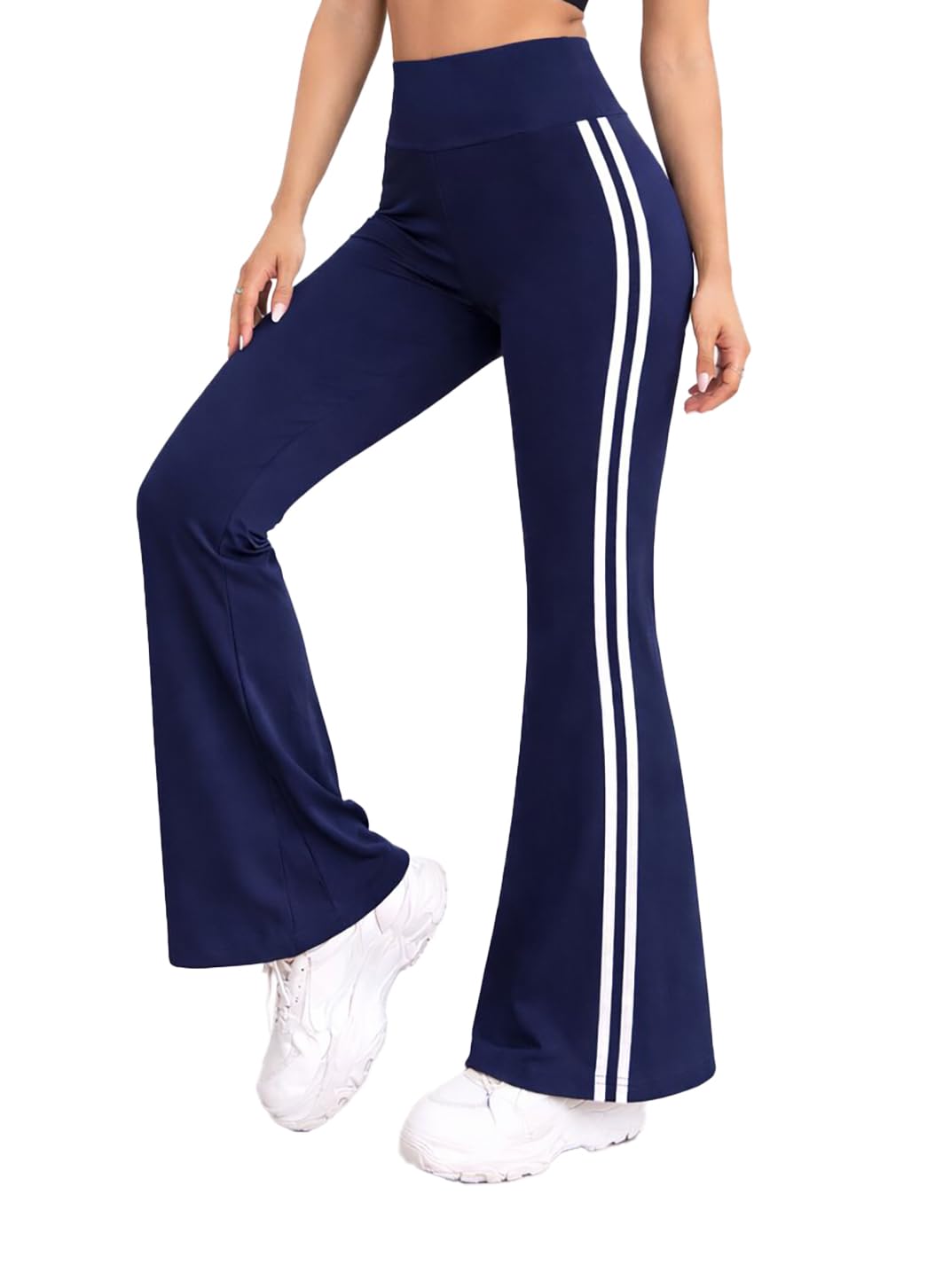 High Waist Flare Gym Pants for Women’s with Stripes – Premium Stretch Bootcut Flared Leggings |Yoga Pants |Gym & Lounge Activewear| Gym Tights Women-image-27