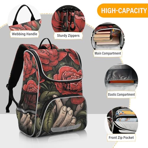 Mochila escolar de calavera de azúcar reflectante para excursiones y portátil 4