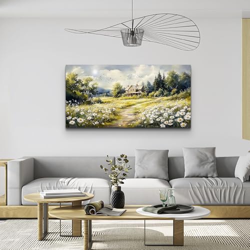 ERQINHUA Large Wall Art For Living Room Canvas Wall Decor For Bedroom Field Scenery Flower Watercolour Painting Office Decorations Stretched And Framed Wall Pictures Artwork Home Decor 20"X40"